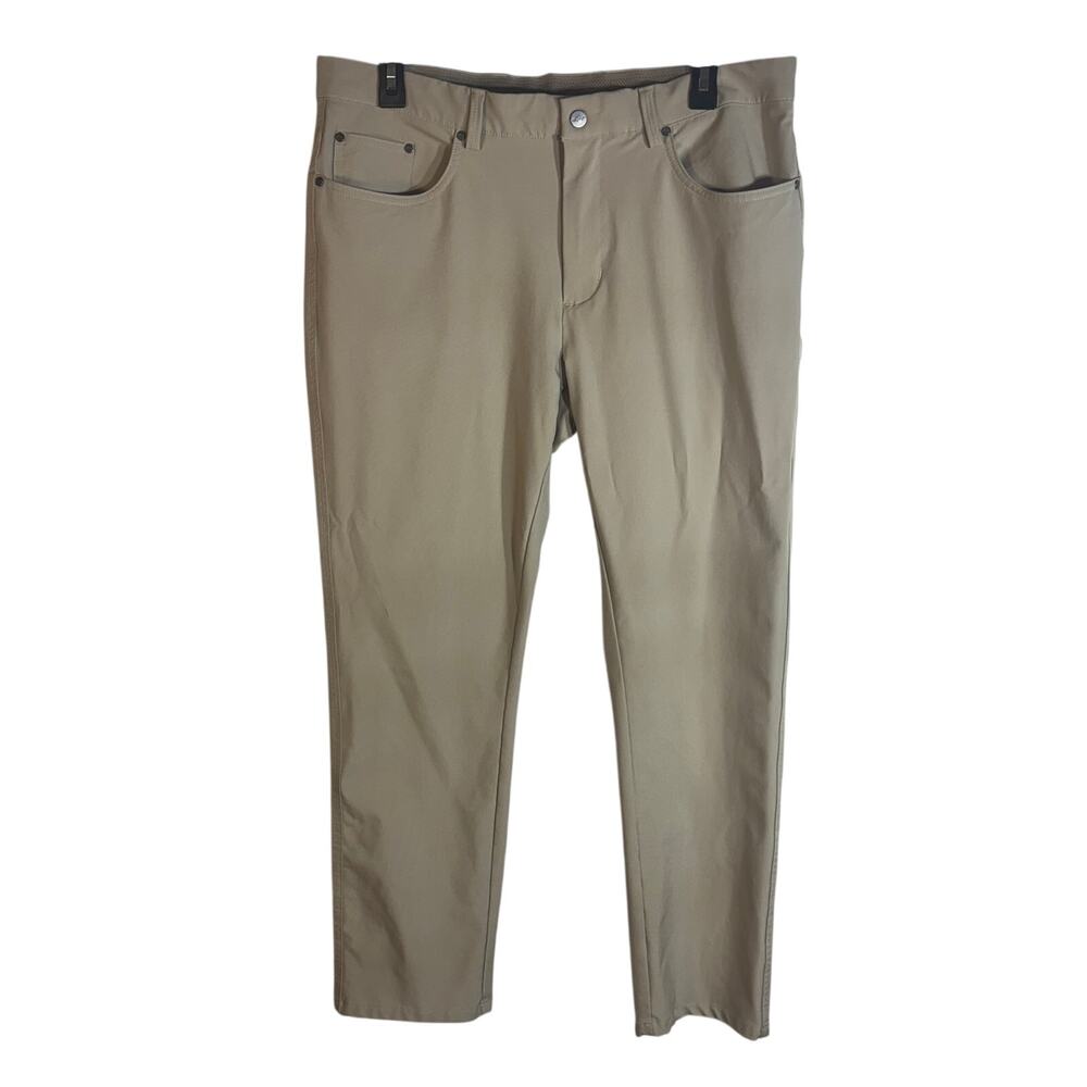 Greg Norman Mens 34x29 Khaki Stretch Performance Golf Pants Beige 5 Pocket